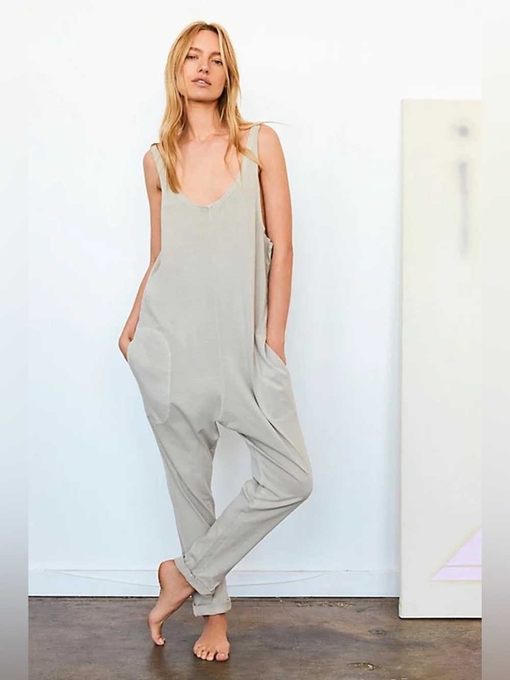 FREE PEOPLE It’s A Trip Onesie Gray Cotton Jumpsuit Size Medium